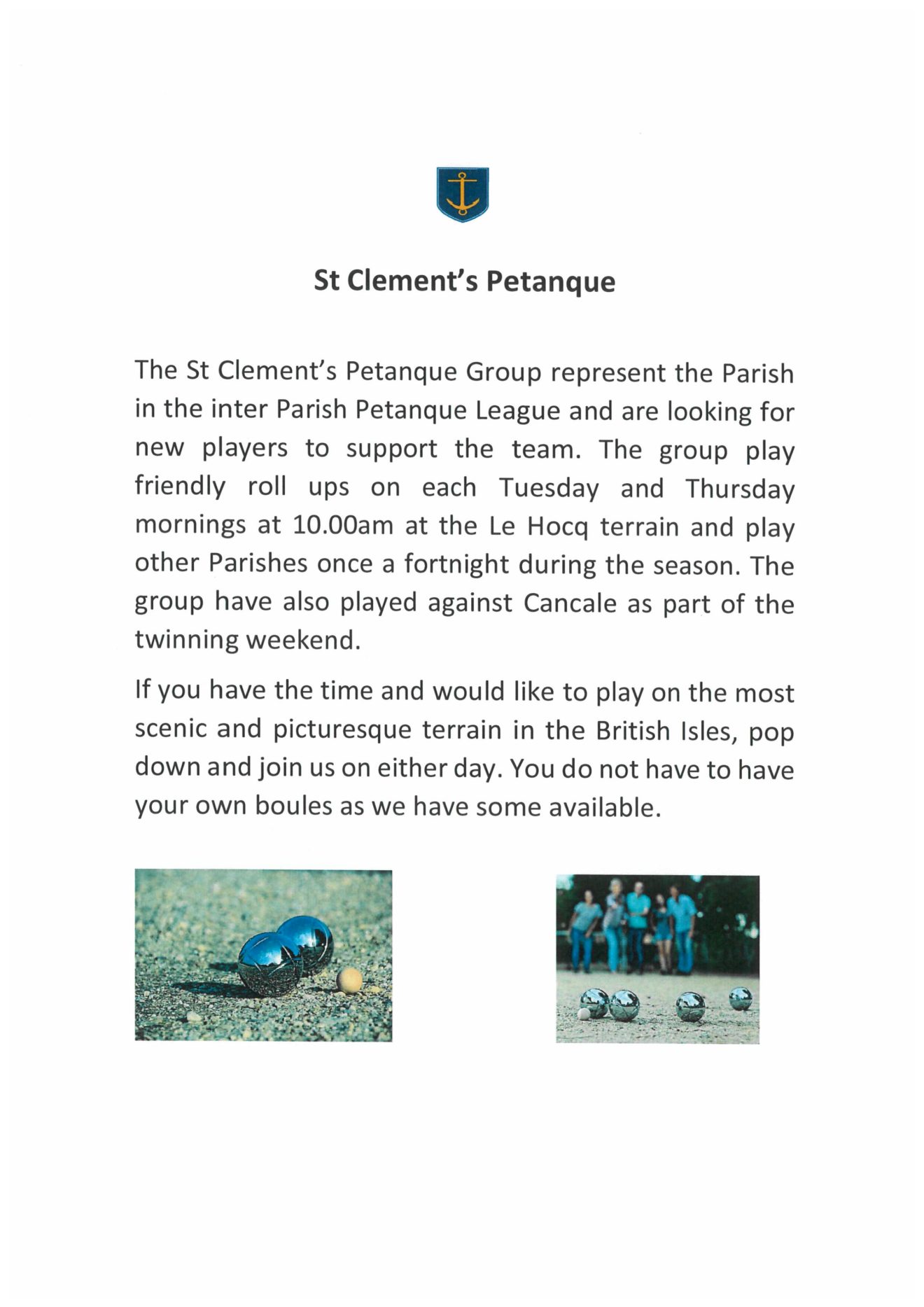 Interested in playing Petanque ? Parish of St Clement